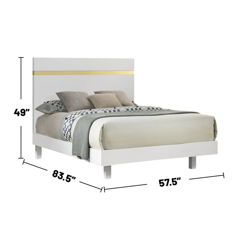 Wooden Bed with Underbed LED in White and Gold