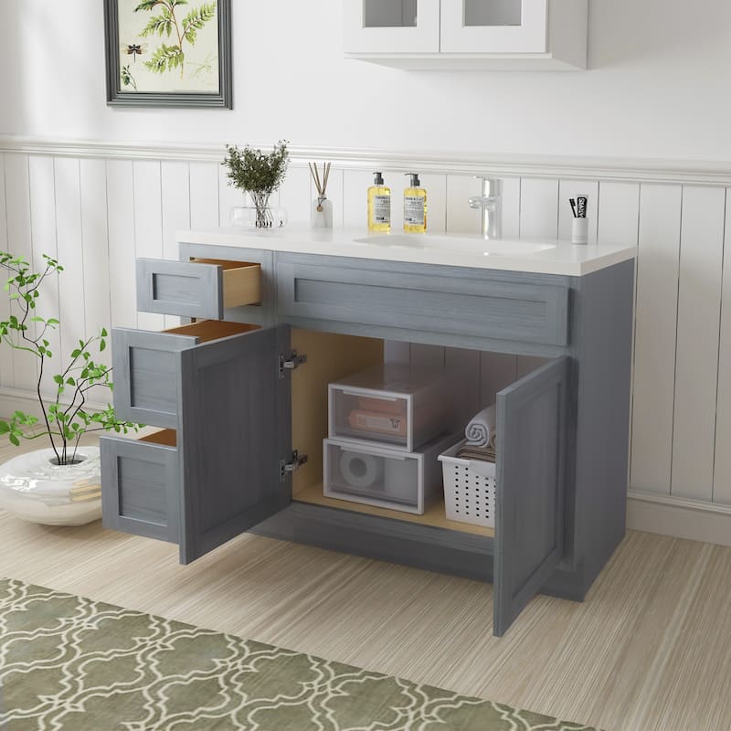 Vanity Art 51" Oak Freestanding Bathroom Vanity Cabinet without Top