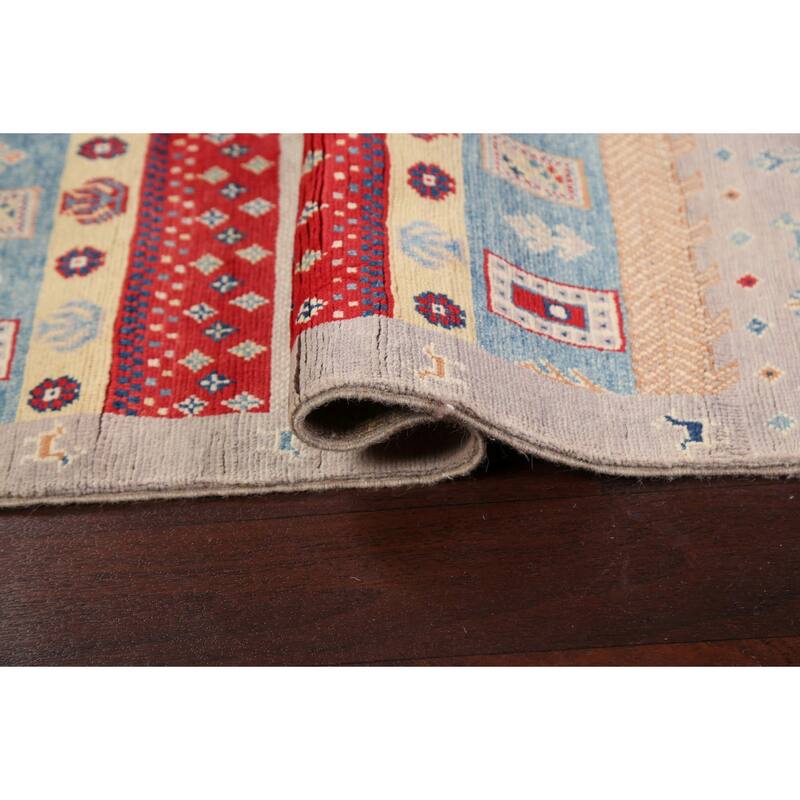 Tribal Geometric Kazak Oriental Wool Area Rug Handmade Foyer Carpet - 3'2" x 4'10"