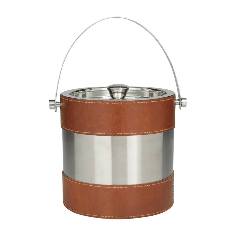 Leather Ice Bucket with Lid - 8 x 7 x 12