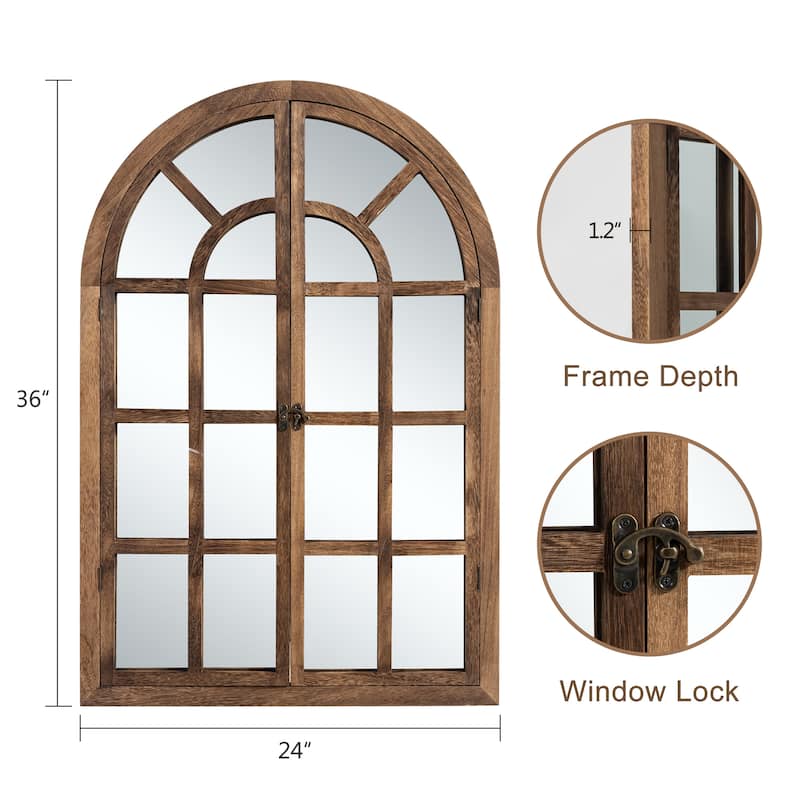 Rustic Wood Arched Window Wall Mirror - Distinctive Full Length Vanity Mirror