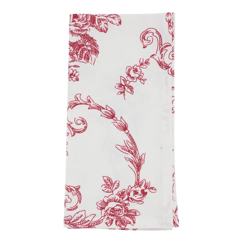 Linen Blend Decorative Napkins (Set of 4) - Botanical Pattern for Dining and Entertaining, 20"x20" - Red - Set of 4