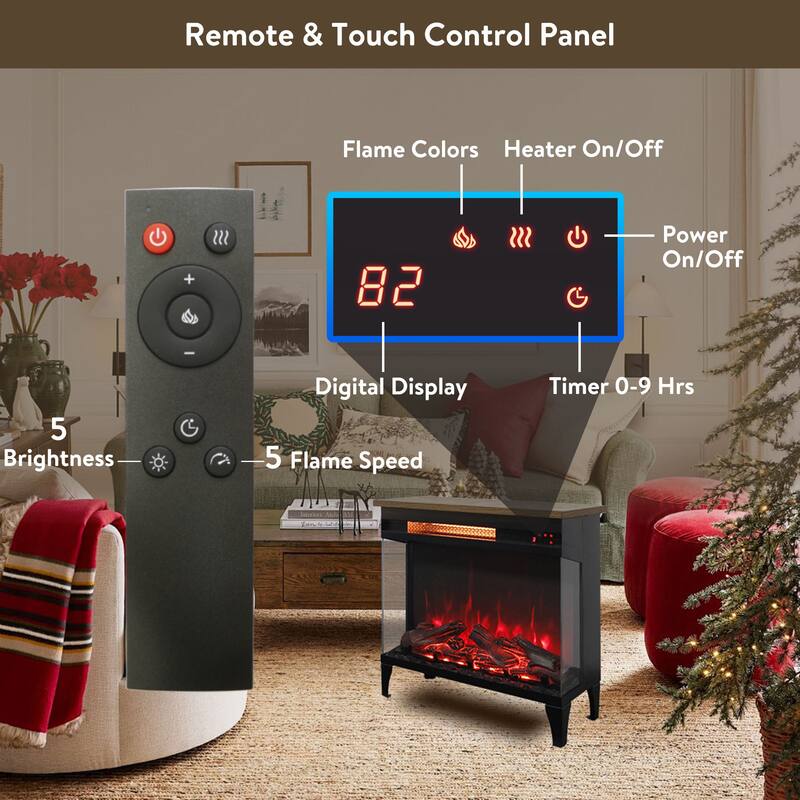 24 Inch 3-Sided Glass Freestanding Electric Fireplace with Feet