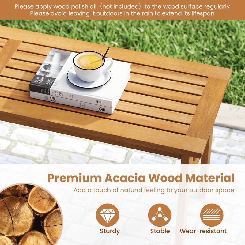 Gymax 2 PCS Acacia Wood Outdoor Bench 48'' Long Backless Wooden Picnic