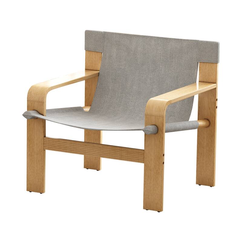 Detachable and washable Oak Accent Chair Wide Armrest Mid-Century Lounge Chair Linen Fabric Armchair & Solid Wood Frame