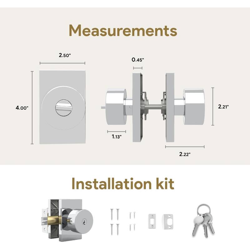 Mega Handles LAURA Entry Round Knob for Left or Right-Handed Doors, Interior/Exterior Door Levers I Reversible Handing