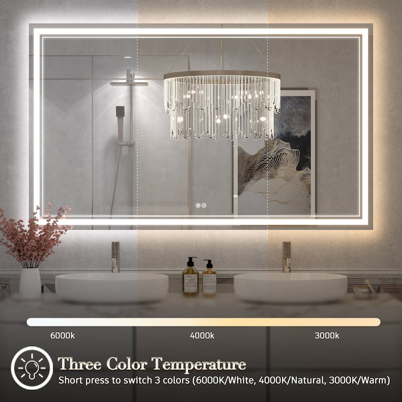 LED Bathroom Mirror with UL Listed, High Brightness, Anti-Fog, 3 Color Temperature, Dimmable