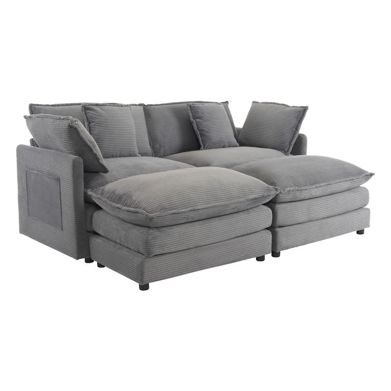 Roomfitters Modern Corduroy L-Shape Sectional Sofa with Side Storage Pockets for Living Room Comfort and Style