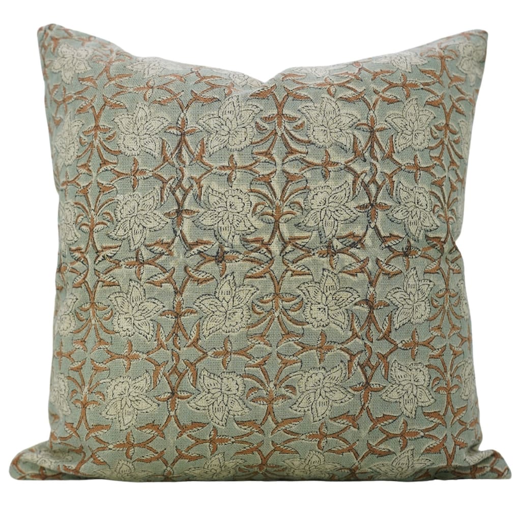 Fabdivine Block Print Thick Linen Floral Handmade Farmhouse Pillow Cover, Chudamani