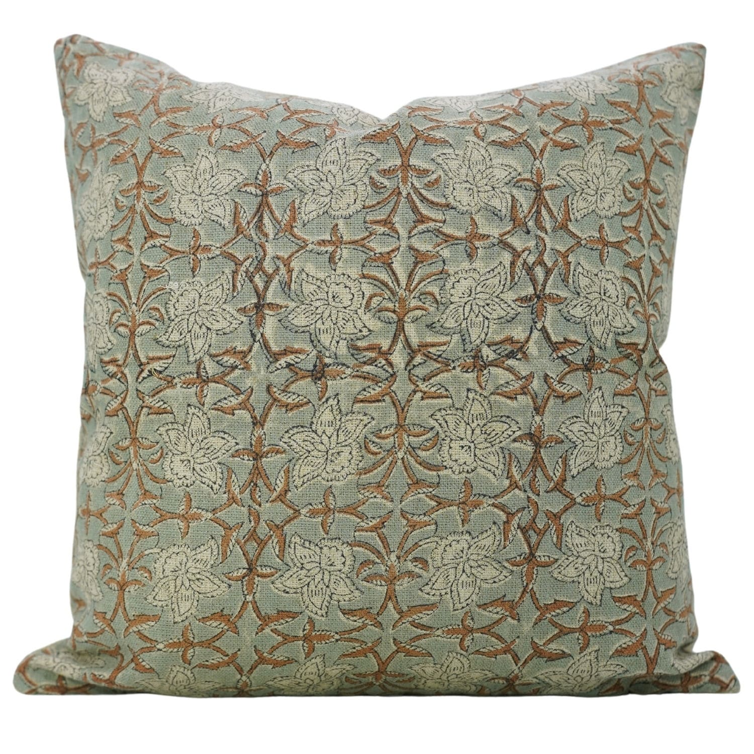 Fabdivine Block Print Thick Linen Floral Handmade Farmhouse Pillow Cover, Chudamani