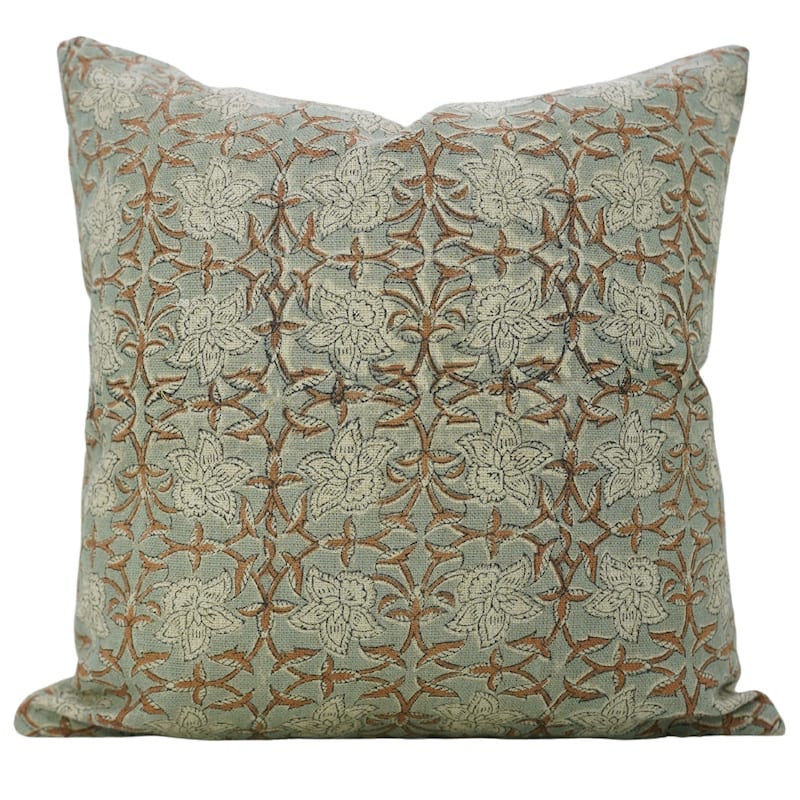 Fabdivine Block Print Thick Linen Floral Handmade Farmhouse Pillow Cover, Chudamani