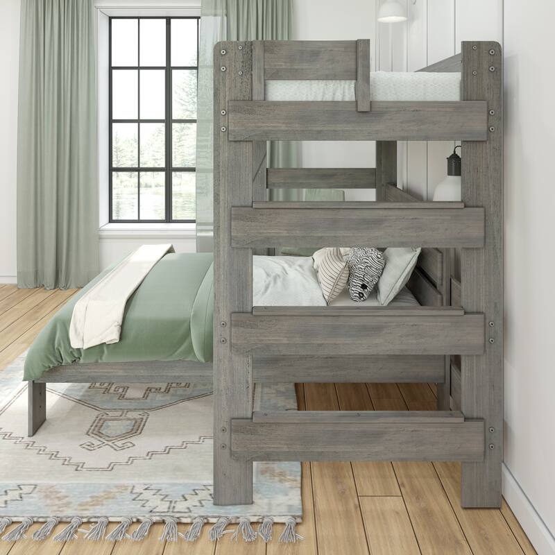 Max and Lily Farmhouse Twin over Full L Shaped Bunk Bed with Desk