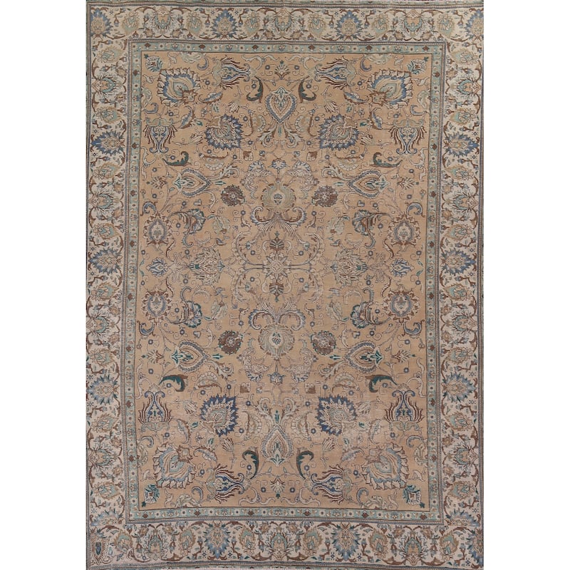 Distressed Tabriz Vintage Persian Rug Handmade Oriental Wool Carpet - 9'6" x 12'7"