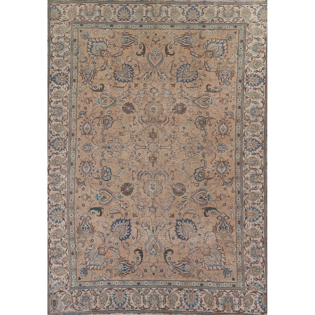 Distressed Tabriz Vintage Persian Rug Handmade Oriental Wool Carpet - 9'6" x 12'7"