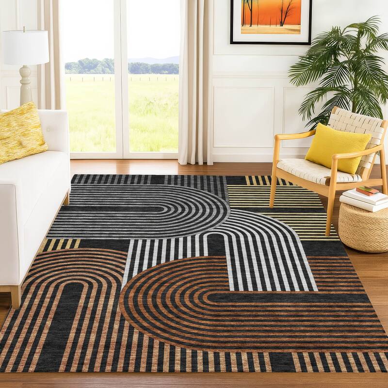Machine Washable Indoor/ Outdoor Modern Basehor Chantille Rug