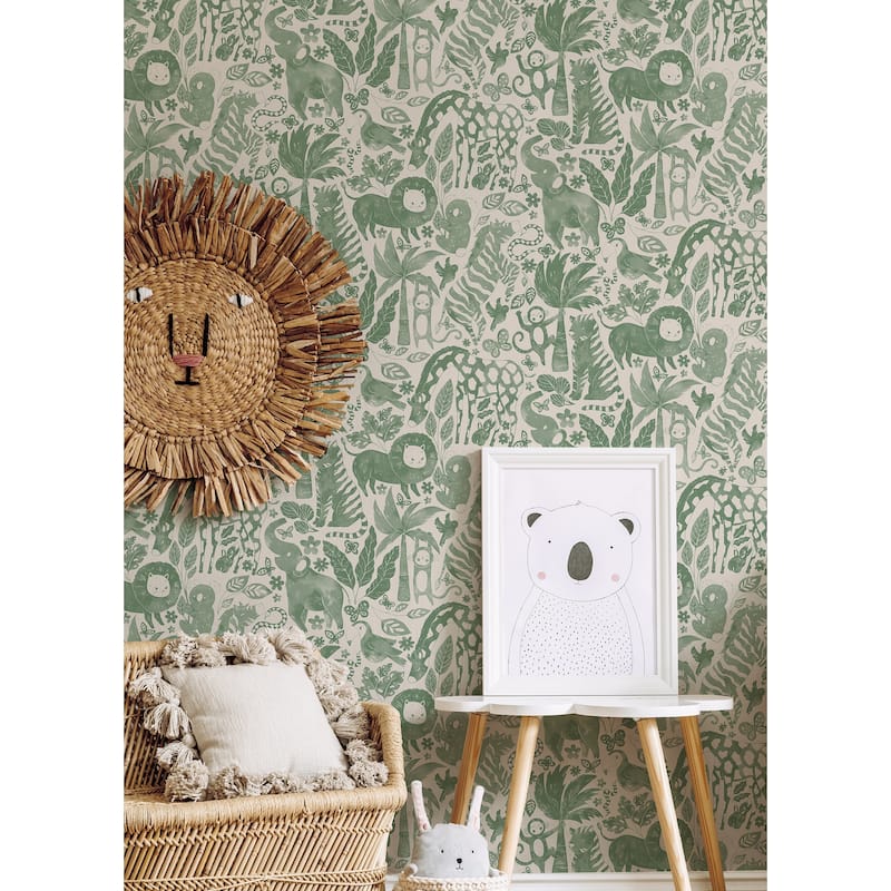 NuWallpaper Sweet Safari Green Peel & Stick Wallpaper