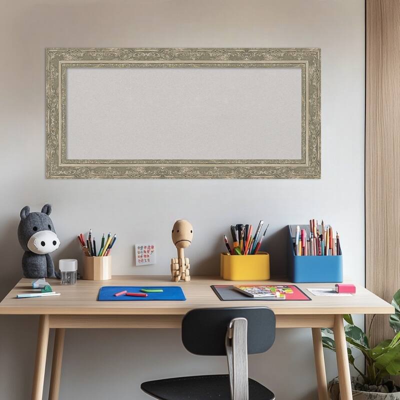 Filigree Silver Framed Cork Board - Bulletin Board, Organization Board, Pin Board