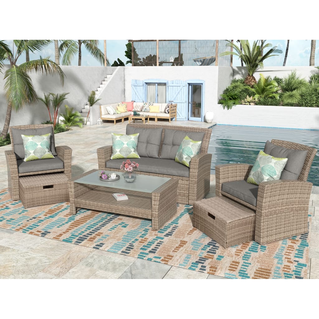 4pc Conversation Sets Outdoor Wicker Rattan Chairs Loveseat wOttoman