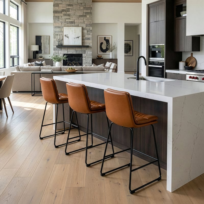 Set of 2 Bauer Brown Faux Leather Counter Stool with Black Iron Legs