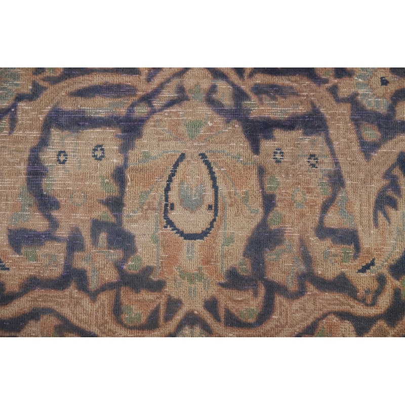 Distressed Kashan Persian Antique Area Rug Handmade Wool Carpet - 9'9" x 13'3"