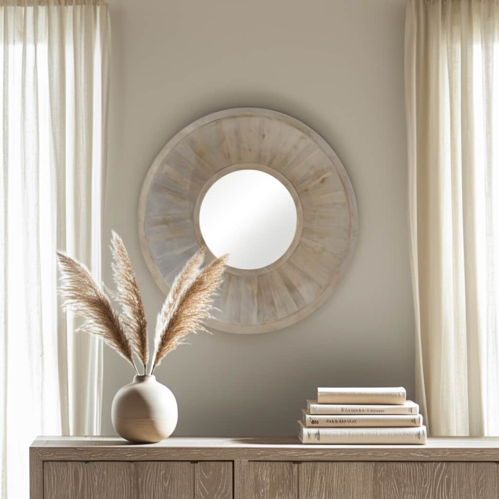 Wood Wall Mirror Minimalist Bathroom Hanging Home Decor - 36" Ivory - 36" x 5" x 36"