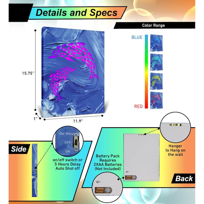 CoTa Global Dolphin Light Up LED Wall Art - Changing Color LED Light - 15.75Lx11.9Wx1H inches