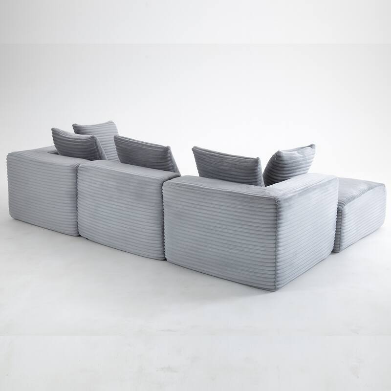 Floor Standing Deep Seat Sofa Corduroy Modular L-shaped Sectional Sofa with Chaise Lounge Compressed Sofa with Ottoman