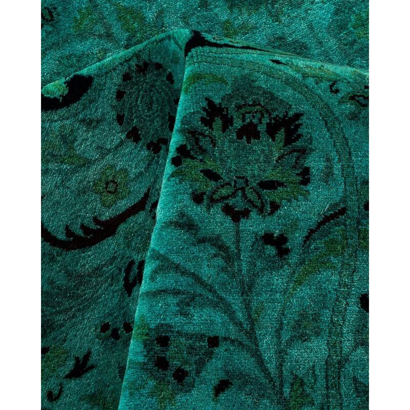 Overton Hand Knotted Wool Vintage Inspired Modern Contemporary Overdyed Green Area Rug - 8' 4" x 10' 1"
