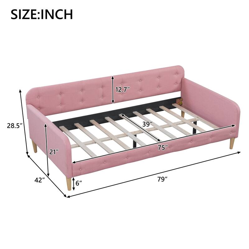 Twin Size Upholstered Daybed with Linen Fabric, Solid Wood Frame, No Box Spring Needed, 400 lb Capacity