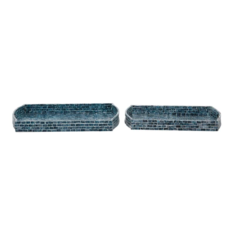 Wood Tray with Slot Handles - Set of 2 Blue - Roche River Decor - 14"W x 20"L x 2"H