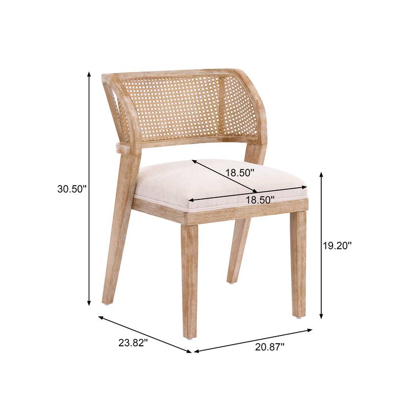 Christopher Knight Home - Upholstered Rattan Back Dining Chair with Curved Wood Frame & Cushioned Seat - 20.87"W