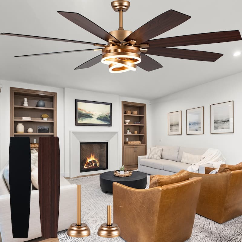 Cusp Barn 52"/72" Modern Large Dimmable LED Ceiling Fan with Lights and Remote, Reversible 8-Blade DC Motor DIY Shape Chandelier