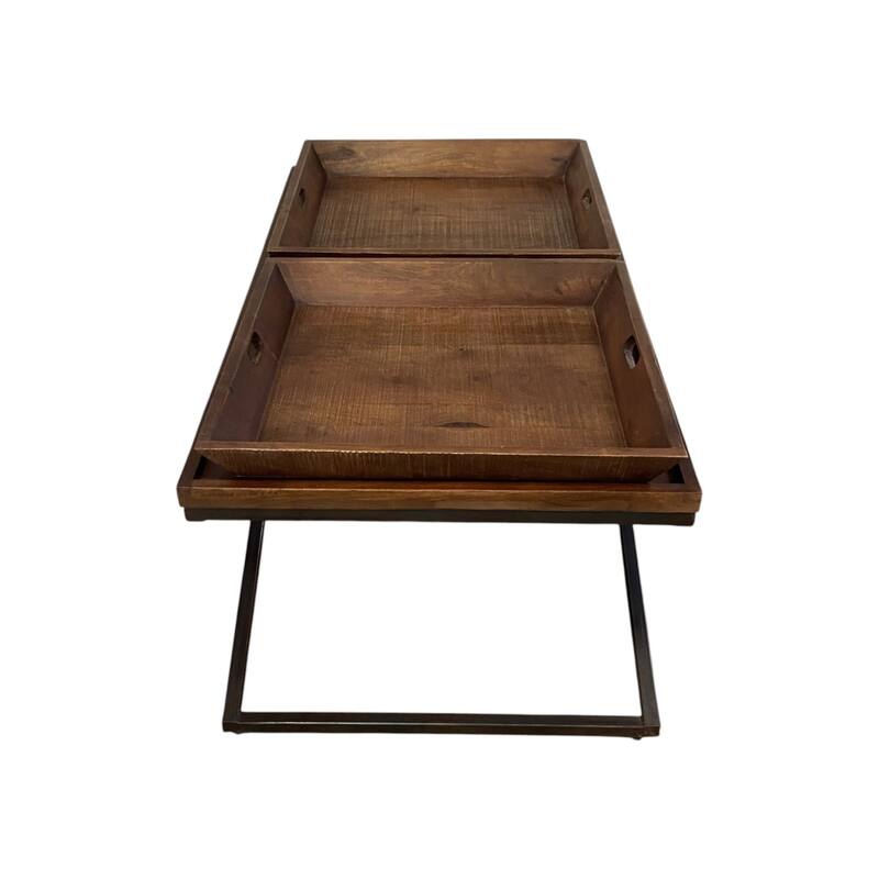 HomeRoots 27" Brown And Black Solid Wood Cross Legs Coffee Table - 27" W x 47" D x 22" H