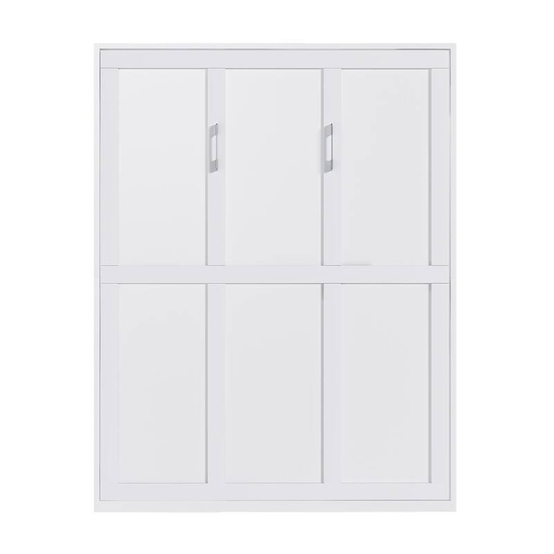 Queen Size Murphy Bed Foldable Wall Bed Frame Cube Cabinet Bed, Solid Wood Support Strips Platform Bed, Save-Space Hidden Bed