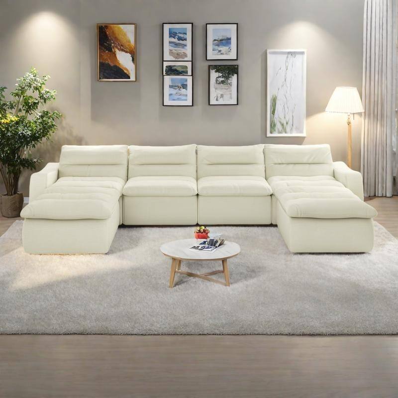 150.07" Modular Foam Floor Sofa Set with Free Combination, No-Assembly Design & Ergonomic Support (4/6-Seater Options)