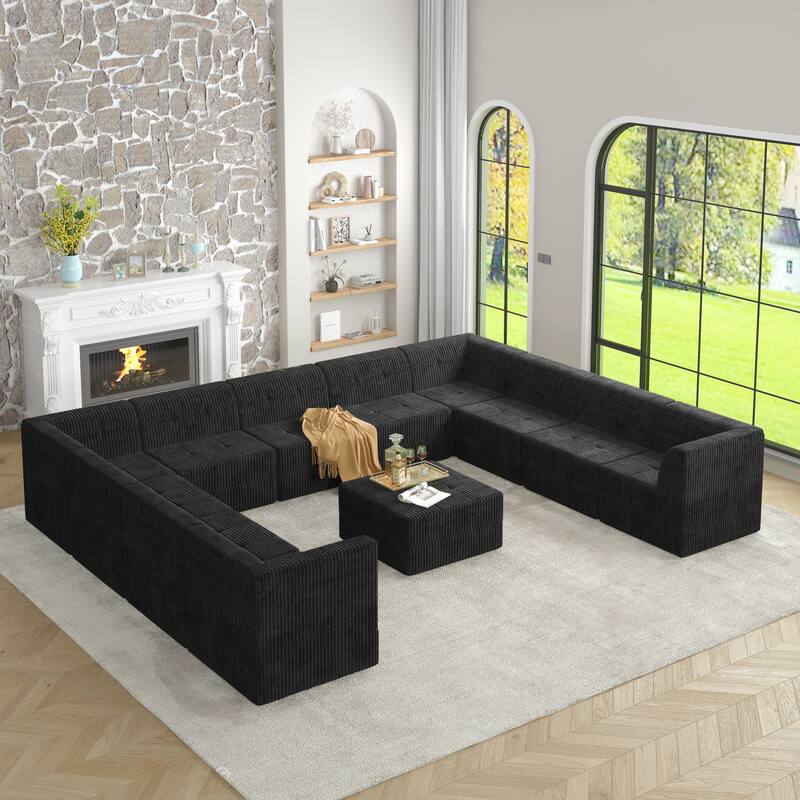 163.39" Corduroy U-Shaped Modular Sectional Sofa with Sleeper (9-Seat)