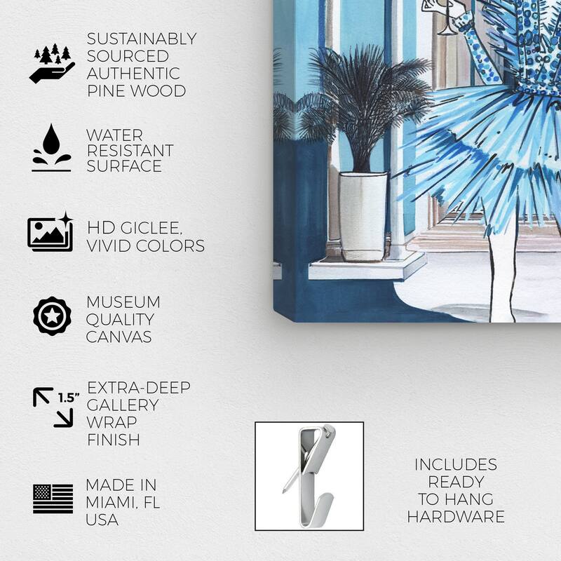 Wynwood Studio Fashion and Glam Girl in a blue dress Blue and Celeste Glam Wall Art Canvas Print