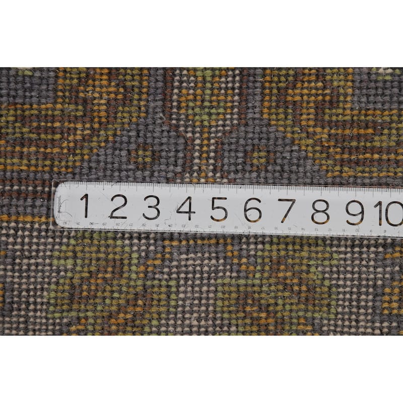 Hand Knotted Oriental 100% Wool Carpet Traditional Geometric Greys & Charcoal Kazak Runner Rug - 9' 10'' X 2' 6''