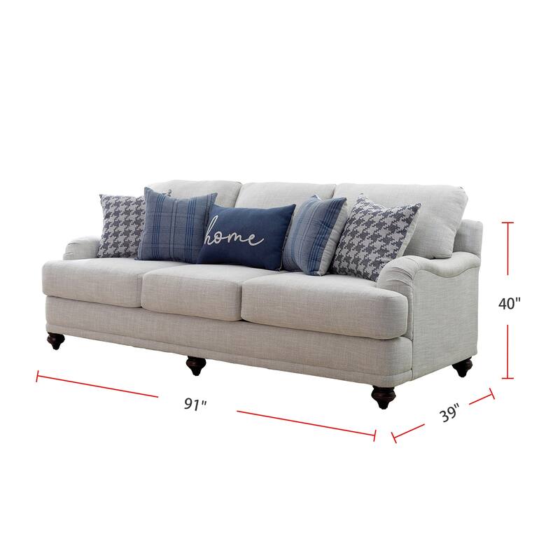 Linen-Like Fabric Sofa with Recessed Arms