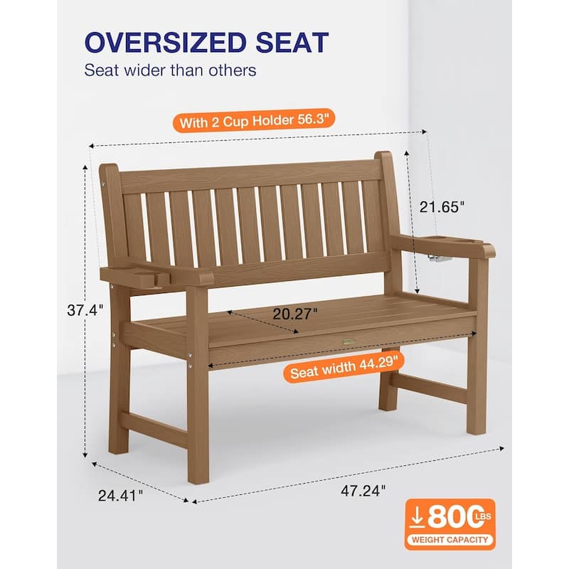 WINSOON All-Weather HIPS Outdoor Garden Bench, 56" Adirondack Outdoor Patio Bench