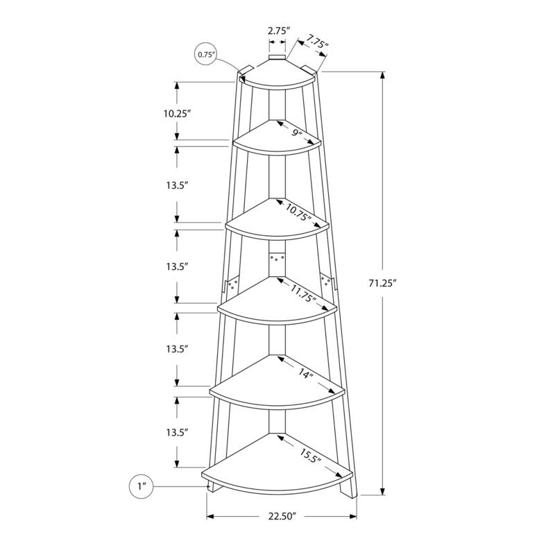 5 Tier Corner Bookshelf - Grey
