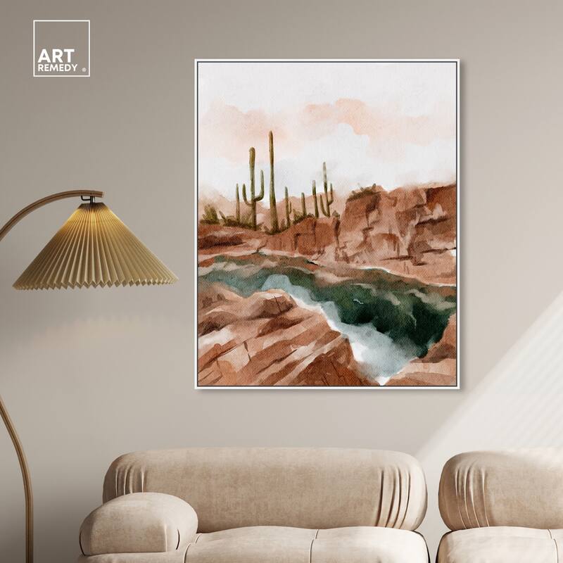 Art Remedy Hot Springs In June Framed Landscape 1 Piece Canvas Wall Art Watercolor Style