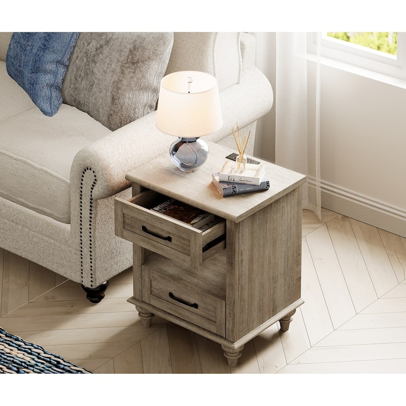 Farmhouse End Table Nightstands with Charging Station & Drawer