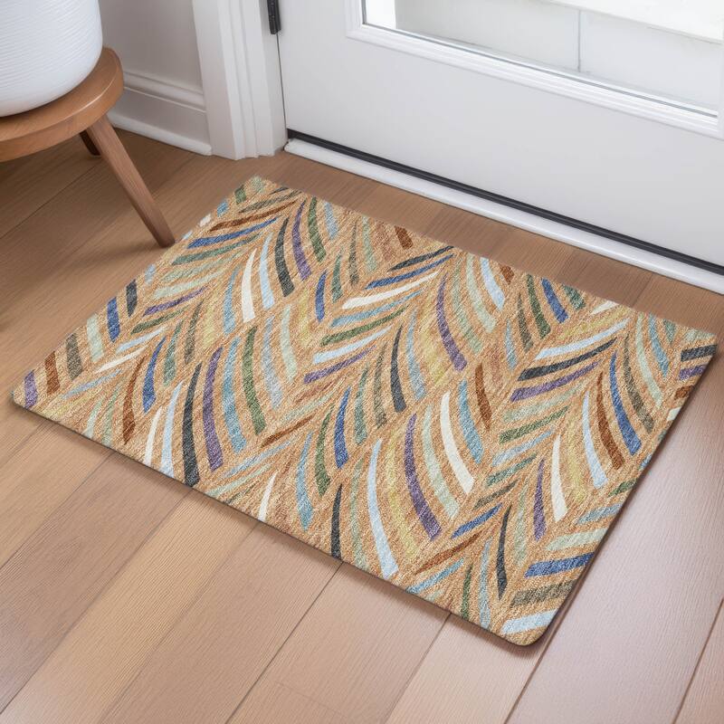 Machine Washable Indoor/ Outdoor Modern Feather Chantille Rug