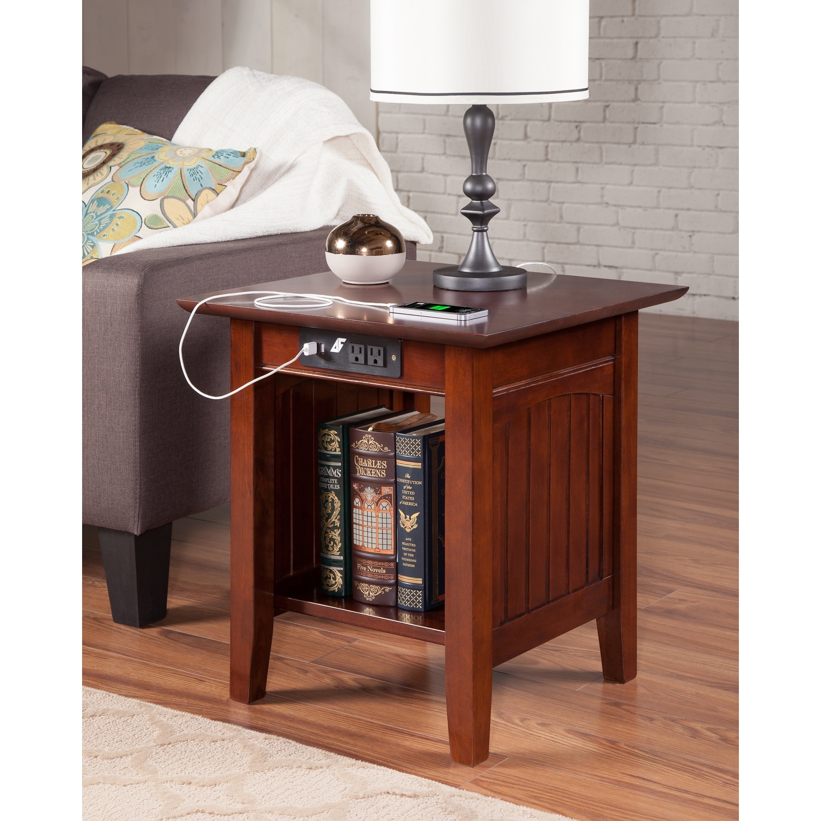 Nantucket Solid Wood End Table with Charging Station On Sale
