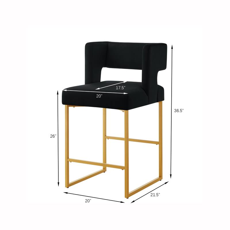 Modern Fashion Counter Height Bar Stools with Unique Square Open Backrest, Set of 2 Versatile Bar Chairs with Sturdy Iron Legs
