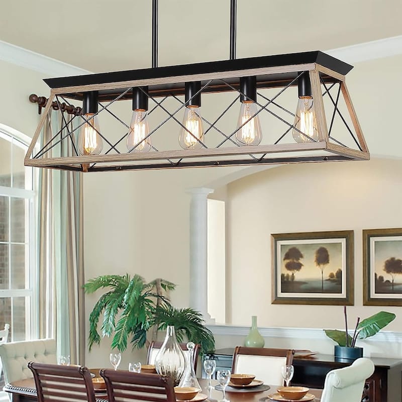 Farmhouse Restaurant 5-Light Metal Rectangular Chandelier