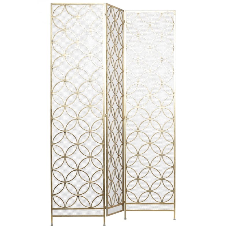 Metal Geometric Hinged Foldable Partition 3 Panel Partition Room Divider Screen - Brass - Roche River Decor