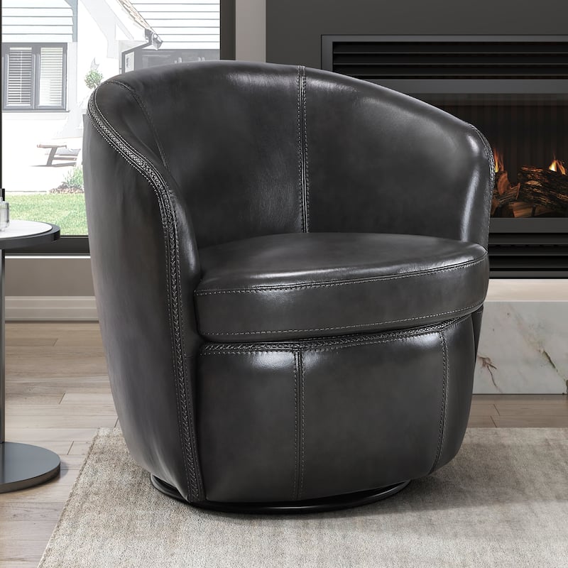 Ellis 31" Leather Swivel Chair - 360-Degree Swivel