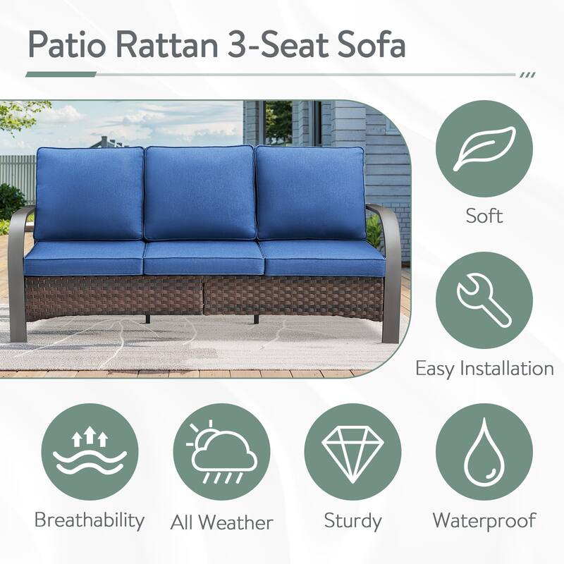 Outdoor Furniture 3 Seats Sofa with Ottoman Club Chairs